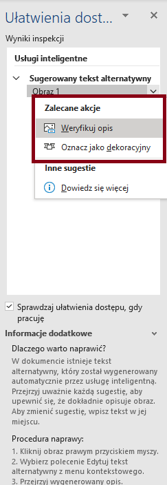 Zrzut ekranu wstążki Recenzje z zaznaczoną opcją ułatwienia dostępu w programie Microsoft Word