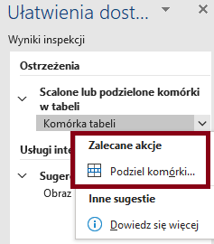 Zrzut ekranu wstążki Recenzje z zaznaczoną opcją ułatwienia dostępu w programie Microsoft Word