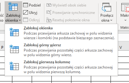 Zrzut ekranu menu kontekstowego opcji Zablokuj okienka