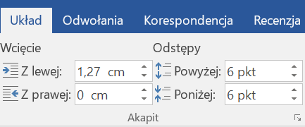 Zrzut ekranu Narzędzi Odstępy w sekcji Akapit na wstążce Układ w programie Microsoft Word